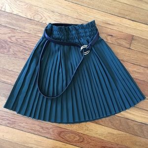 Dark Green Pleated Skirt with Belt